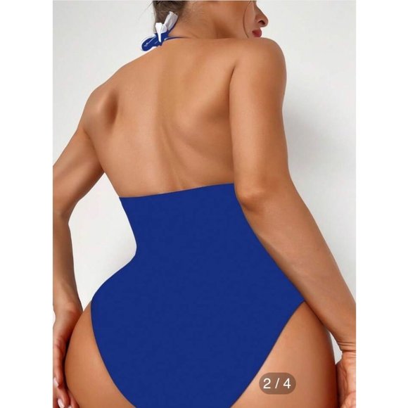 NEW Striped Halter One Piece Swimsuit S - Picture 2 of 4